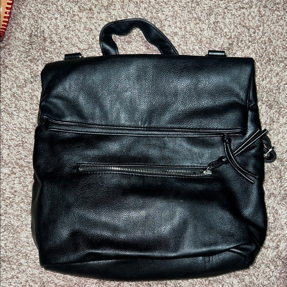 Black Faux Leather Backpack